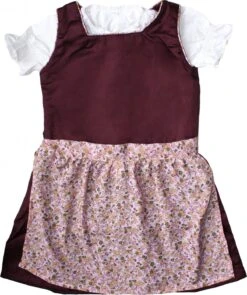 3-tlg Kinder Dirndl Mädchendirndl Dirndlbluse Dirndlschürze Kleid Bordeaux