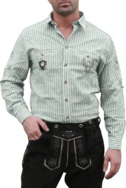 German Wear, Trachtenhemd Für Lederhosen Mit Verzierung Grün/gestreift