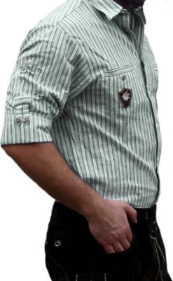 German Wear, Trachtenhemd Für Lederhosen Mit Verzierung Grün/gestreift -Bekleidungsgeschäft 1051 side