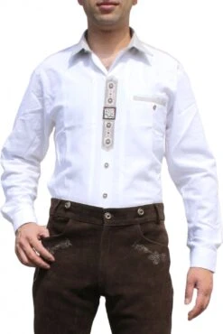 German Wear, Trachtenhemd Für Lederhosen Mit Verzierung Weiß