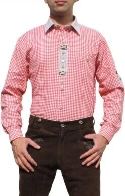 Bekleidungsgeschäft 23 German Wear, Trachtenhemd Für Lederhosen Mit Verzierung Rot/kariert