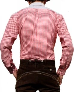German Wear, Trachtenhemd Für Lederhosen Mit Verzierung Rot/kariert -Bekleidungsgeschäft 1059 back 1