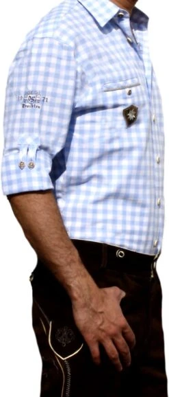 German Wear, Trachtenhemd Für Lederhosen Mit Verzierung Blau/kariert -Bekleidungsgeschäft 1061 side