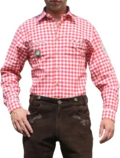 German Wear, Trachtenhemd Hemd Für Trachten Lederhosen Mit Verzierung Rot/kariert