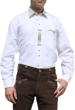 German Wear, Trachtenhemd Für Lederhosen Trachtenmode Mit Verzierung Weiß