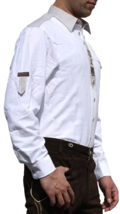 Trachtenhemd Für Trachten Lederhosen Mit Verzierung Trachtenmode Weiß -Bekleidungsgeschäft 1071 720041 1011 01 side