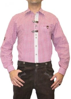 German Wear, Trachtenhemd Für Lederhosen Mit Verzierung Weinrot/kariert