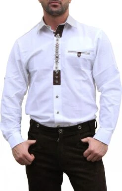 German Wear, Trachtenhemd Für Trachten Lederhosen Mit Verzierung Trachtenmode Weiß
