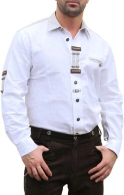 Trachtenhemd Für Lederhosen Mit Verzierung Weiß