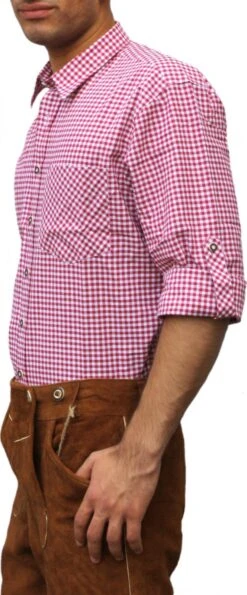 German Wear,Trachtenhemd Für Lederhosen Mit Verzierung Weinrot/kariert 5 German Wear,Trachtenhemd Für Lederhosen Mit Verzierung Weinrot/kariert -Bekleidungsgeschäft 1099 side