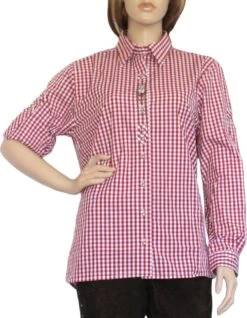 Trachtenbluse Damen Trachten Lederhosen-bluse Trachtenmode ROT Kariert