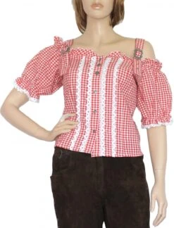Trachtenbluse Carmenbluse Trachten Lederhosen-bluse Trachtenmode ROT Kariert
