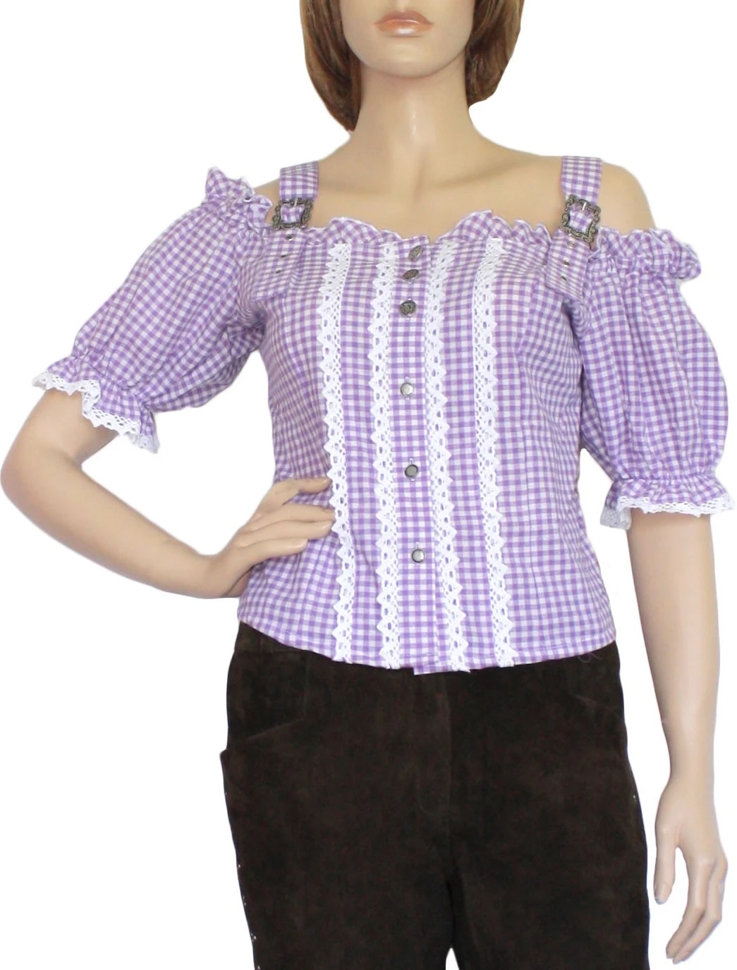 Trachtenbluse Carmenbluse Trachten Lederhosen-bluse Trachtenmode LILA Kariert 1 Trachtenbluse Carmenbluse Trachten Lederhosen-bluse Trachtenmode LILA Kariert