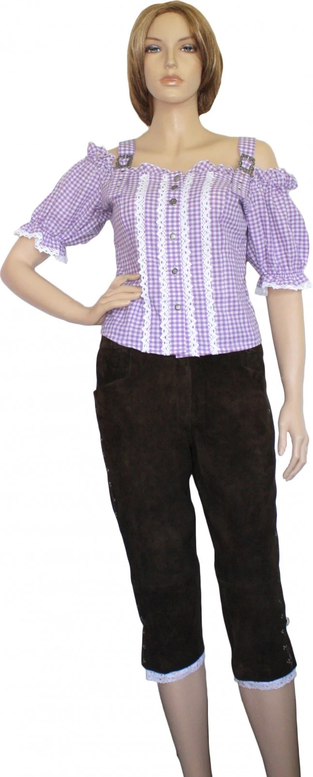 Trachtenbluse Carmenbluse Trachten Lederhosen-bluse Trachtenmode LILA Kariert 2 Trachtenbluse Carmenbluse Trachten Lederhosen-bluse Trachtenmode LILA Kariert – Bild 2