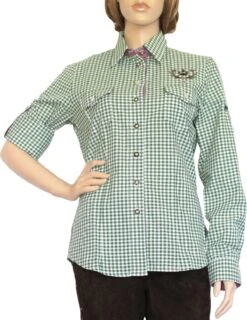 Trachtenbluse Damen Trachten Lederhosen-bluse Trachtenmode Grün Kariert OB8-grün