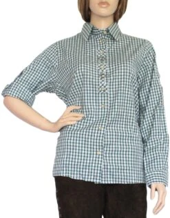 Trachtenbluse Damen Trachten Lederhosen-bluse Trachtenmode Grün Kariert OB3-grün