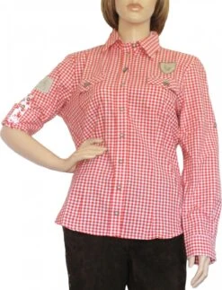 Trachtenbluse Damen Trachten Lederhosen-bluse Trachtenmode ROT Kariert