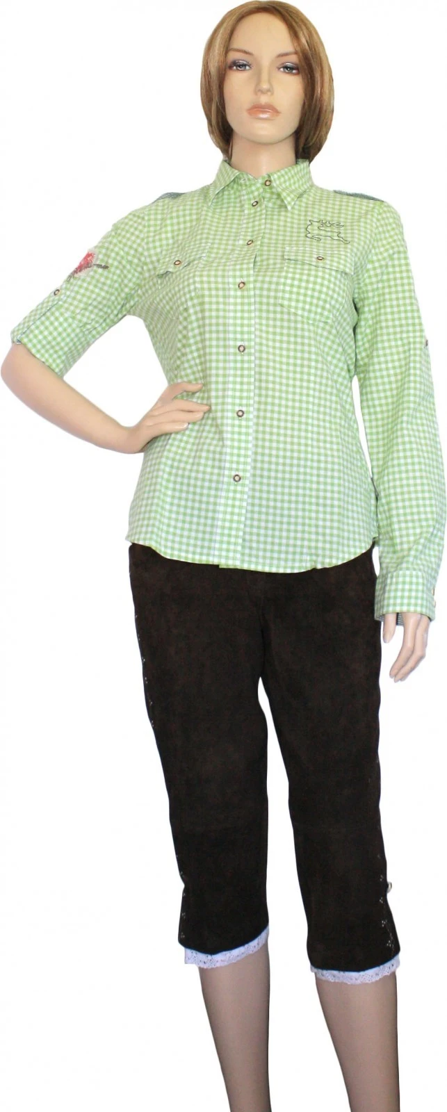 Trachtenbluse Damen Trachten Lederhosen-bluse Trachtenmode Grün Kariert OB11-grün 2 Trachtenbluse Damen Trachten Lederhosen-bluse Trachtenmode Grün Kariert OB11-grün – Bild 2