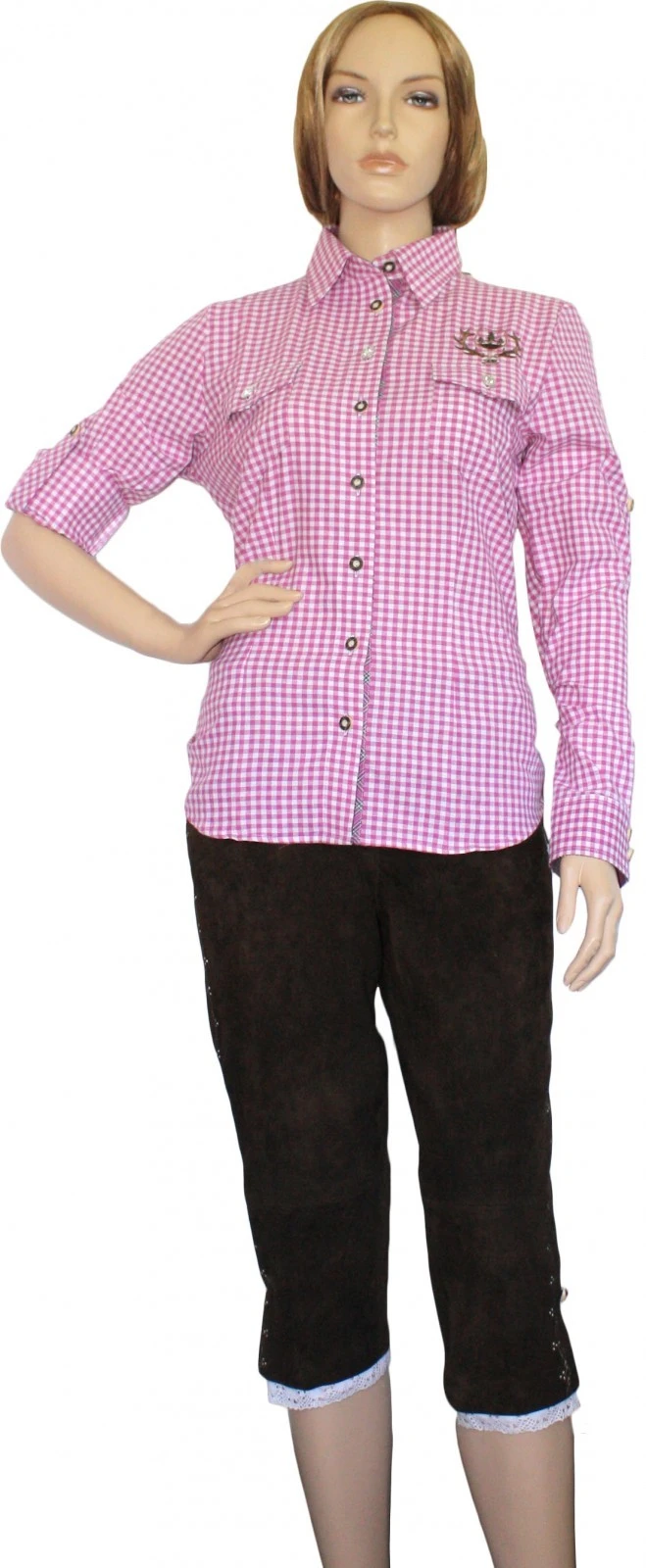 Trachtenbluse Damen Trachten Lederhosen-bluse Trachtenmode Violett Kariert 2 Trachtenbluse Damen Trachten Lederhosen-bluse Trachtenmode Violett Kariert – Bild 2