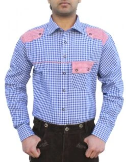 Trachtenhemd Für Trachten Lederhosen Freizeit Hemd Blau-rot-kariert