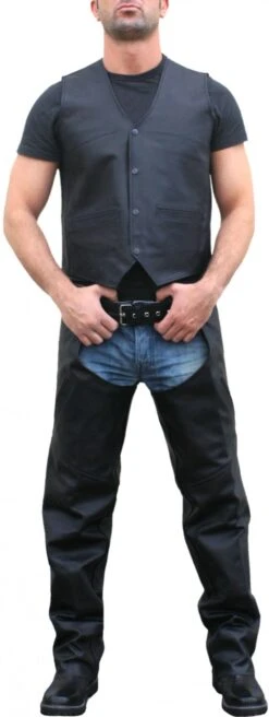 Motorradchaps Motorrad Biker Leder Chaps Rindsleder Hose Schwarz -Bekleidungsgeschäft 1263 example style