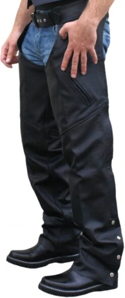 Motorradchaps Motorrad Biker Leder Chaps Rindsleder Hose Schwarz -Bekleidungsgeschäft 1263 side