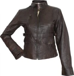 German Wear, Damen Lederjacke Echtleder Jacke Aus Lamm Nappa Leder, Knitterlook, Braun -Bekleidungsgeschäft 1276 front