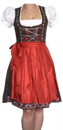 3-teiliges Midi-Dirndl-Set Dirndel Dirndlbluse Dirndlschürze Rot