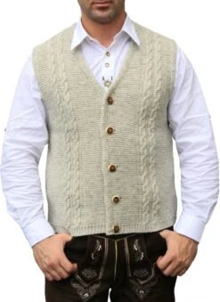 German Wear, Trachten Wolljanker Strickweste Tracht Weste Beige