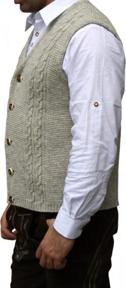 German Wear, Trachten Wolljanker Strickweste Tracht Weste Beige -Bekleidungsgeschäft 1326 side