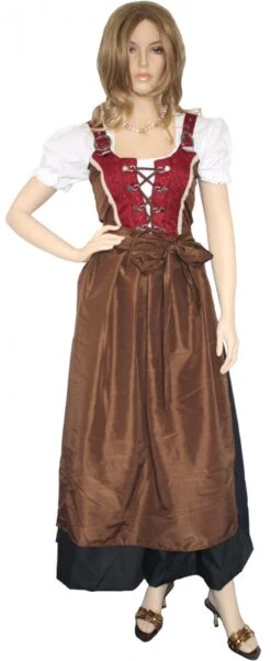 4-teiliges Dirndl Set Lange Dirndel Lang Dirndlbluse 2x Dirndlschürze