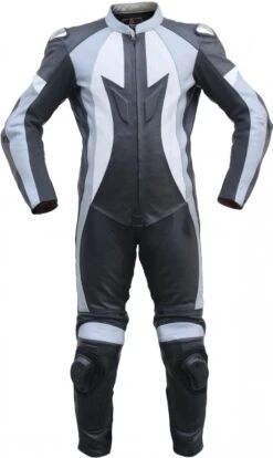 Einteiler Motorradkombi Motorrad Lederkombi Aus Rindsleder Echtleder Kombi Schwarz/Grau