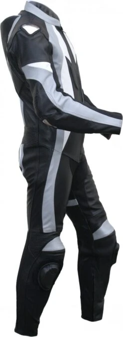 Einteiler Motorradkombi Motorrad Lederkombi Aus Rindsleder Echtleder Kombi Schwarz/Grau -Bekleidungsgeschäft 1370 side