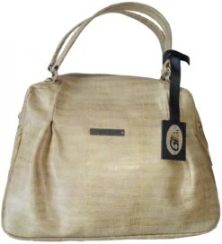 German Wear, Damen Lederhandtasche Ledertasche Handtasche Tasche Tragetasche Echtleder Beige