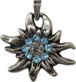 German Wear, Trachtenkette Edelweiß Satin Chiffon Straßsteine Metall 3,5cm Türkis -Bekleidungsgeschäft 1557 turquois detail