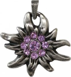 German Wear, Trachtenkette Edelweiß Satin Chiffon Straßsteine Metall Tracht Kette 3,5cm Lila 5 German Wear, Trachtenkette Edelweiß Satin Chiffon Straßsteine Metall Tracht Kette 3,5cm Lila -Bekleidungsgeschäft 1559 purple detail