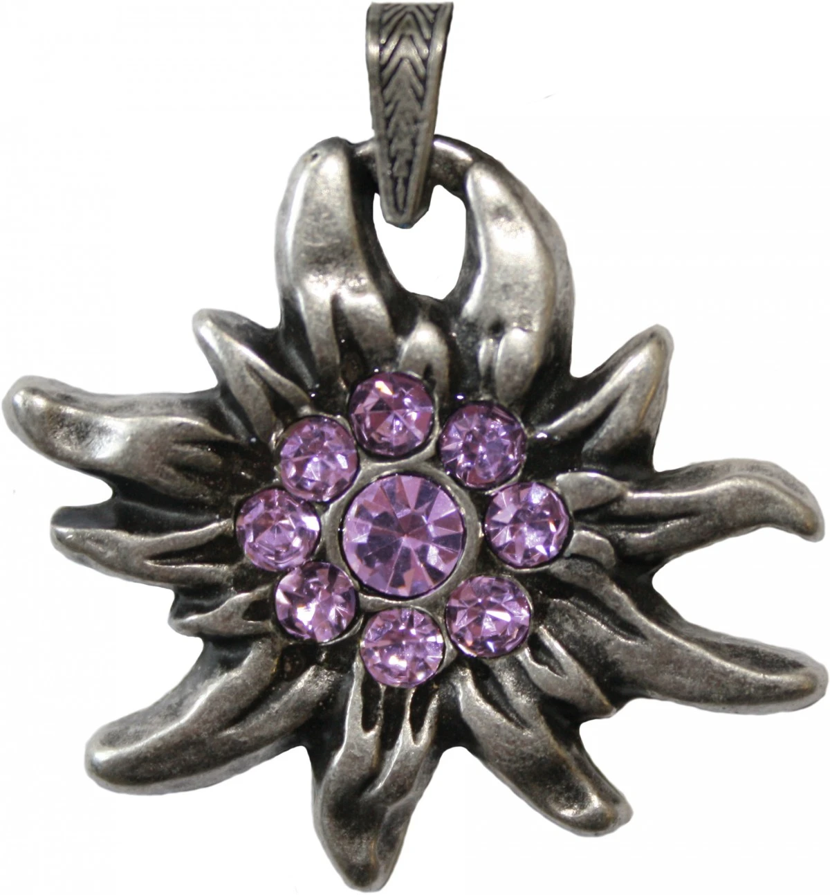 German Wear, Trachtenkette Edelweiß Satin Chiffon Straßsteine Metall Tracht Kette 3,5cm Lila 3 German Wear, Trachtenkette Edelweiß Satin Chiffon Straßsteine Metall Tracht Kette 3,5cm Lila – Bild 3