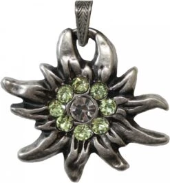German Wear, Trachtenkette Edelweiß Satin Chiffon Straßsteine Metall Tracht Kette Grün -Bekleidungsgeschäft 1560 green detail