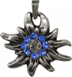 German Wear, Trachtenkette Edelweiß Satin Chiffon Straßsteine Metall Tracht Kette 3,5cm Dunkelblau -Bekleidungsgeschäft 1561 blue detail