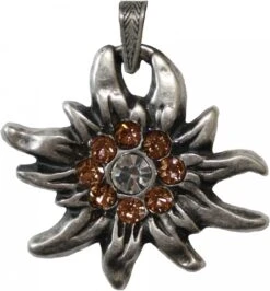 German Wear, Trachtenkette Edelweiß Satin Chiffon Straßsteine Metall Tracht Kette 3,5cm Braun -Bekleidungsgeschäft 1562 brown detail