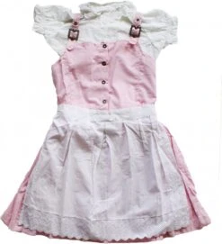 3-tlg Kinder Dirndl Mädchendirndl Dirndlbluse Dirndlschürze Kleid Rosa