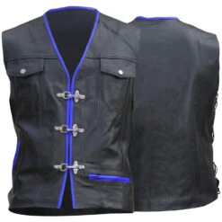 German Wear,Leder Motorrad Kutte Karabiner Lederweste Bikerweste Motorradweste Weste Schwarz