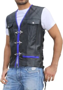 German Wear,Leder Motorrad Kutte Karabiner Lederweste Bikerweste Motorradweste Weste Schwarz -Bekleidungsgeschäft 1570 side