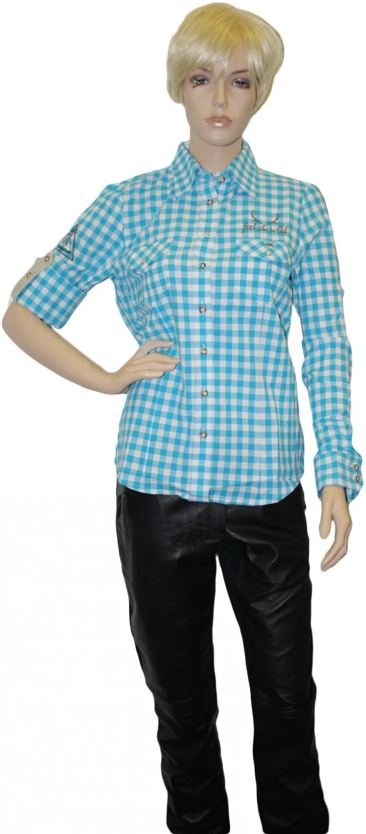 Trachtenbluse Trachtenlederhosen-bluse Türkis Kariert 2 Trachtenbluse Trachtenlederhosen-bluse Türkis Kariert – Bild 2