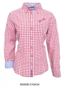 Trachtenbluse Damen Trachten Lederhosen-bluse Trachtenmode Mittelrot Kariert