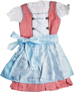 3-tlg Kinder Dirndl Mädchendirndl Dirndlbluse Dirndlschürze Kleid Rot/Blau Kariert Schürze