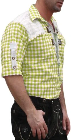 German Wear, Trachtenhemd Für Trachten Lederhosen Mit Verzierung Giftgrün/kariert -Bekleidungsgeschäft 1712 O12 Giftgruen 2