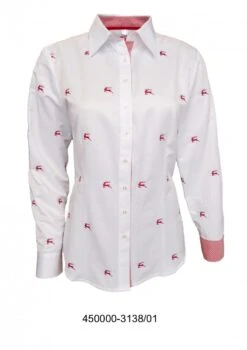 Trachtenbluse Damen Trachten Lederhosen-Bluse Mit Roter Stickerei Trachtenmode Weiß