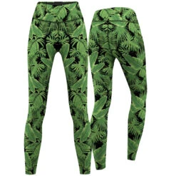 Jungle Leaves Leggings Sehr Dehnbar Fitness Sport Yoga Gymnastik Training Tanzen Freizeit