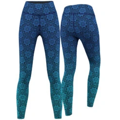 Mandala Blue Leggings Sehr Dehnbar Fitness Sport Yoga Gymnastik Training Tanzen Freizeit